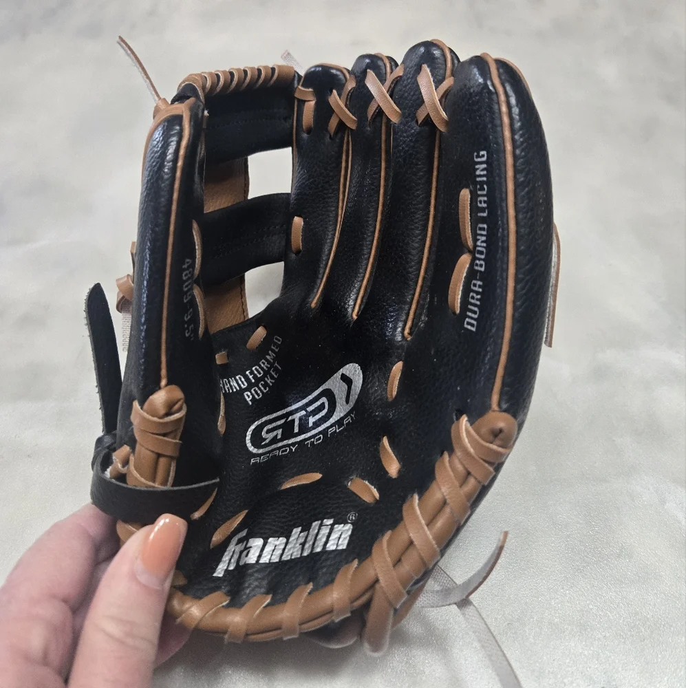 Franklin RTP Baseball Glove Dura-Bond Lacing Youth Mitt Black Tan Ready to Play